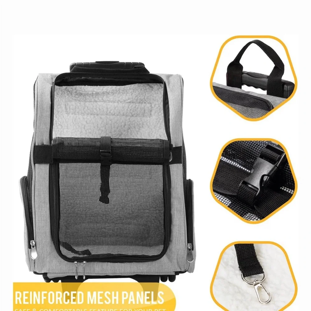 Gray Pet Carrier Backpack with Wheels
